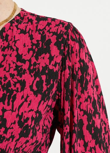 Robe courte cache-coeur imprimé tachiste Noir/Fuchsia