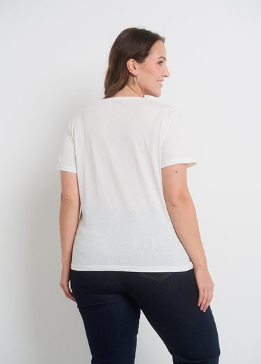T-shirt maille pailletée manches courtes Blanc