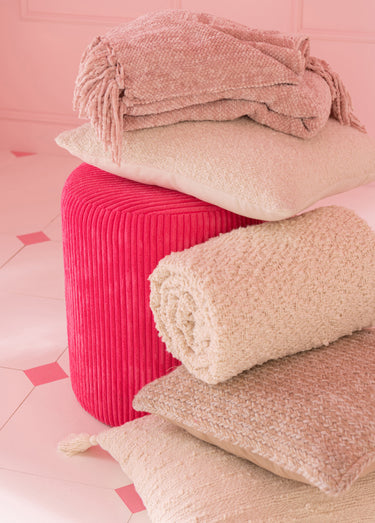 Pouf d'appoint rond en velours cotelé Rose