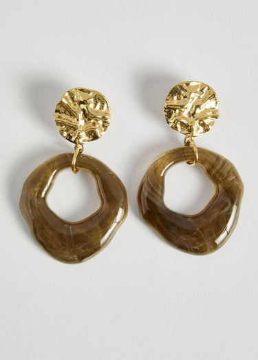 Boucles d'oreilles inox, pendant résine Marron