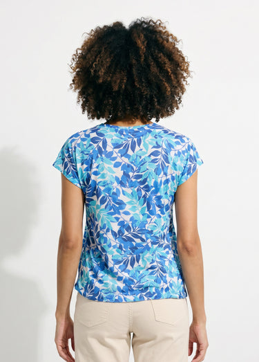 T-shirt manches courtes imprimé feuillage col rond Bleu/Aqua
