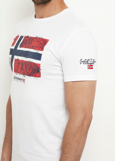 T-shirt col rond drapeau exotique Blanc
