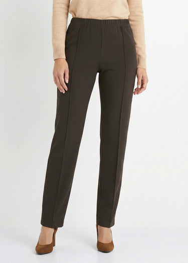 Pantalon droit taille élastiquée maille côtelée Marron