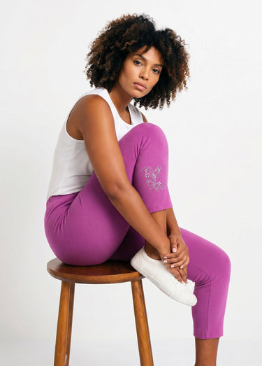 Legging court uni ceinture élastiquée Fuchsia