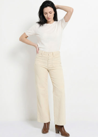 Pantalon large en velours avec poches Ecru
