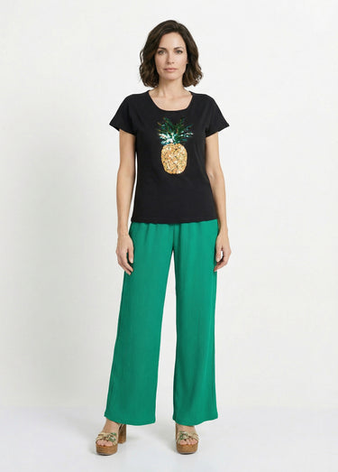 T-shirt coton ananas sequins Noir