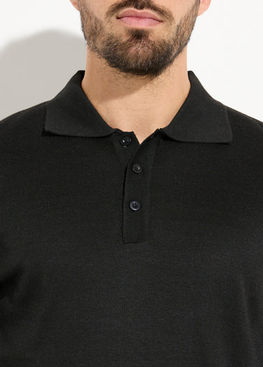 Pull maille fine avec laine et col polo Noir