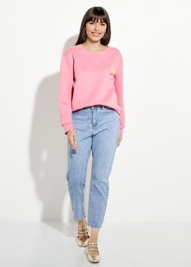 Sweat molletonné sérigraphie soleil Rose