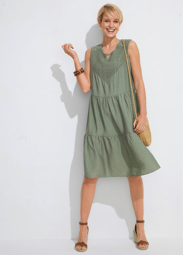 Robe sans manches courte volantée Kaki