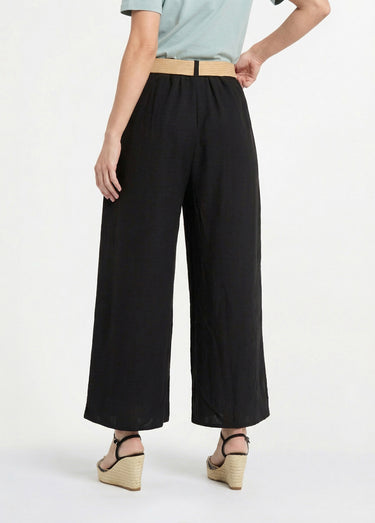 Pantalon fluide + ceinture tressée Noir