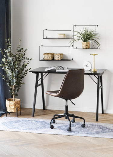 Bureau scandinave foncé, pieds compas Noir