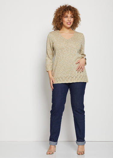 Pull maille chinée manches 3/4 Vert