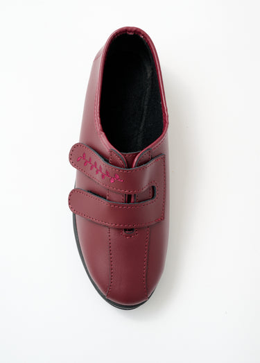 Derbies grande largeur scratchées cuir brodées Bordeaux