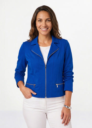 Veste courte zippée droite maille milano Bleu Dur