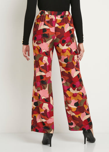 Pantalon large taille semi élastiquée imprimé Rose/Marron