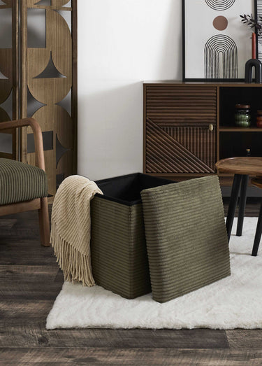 Pouf coffre pliable carré velours SCOTT Vert