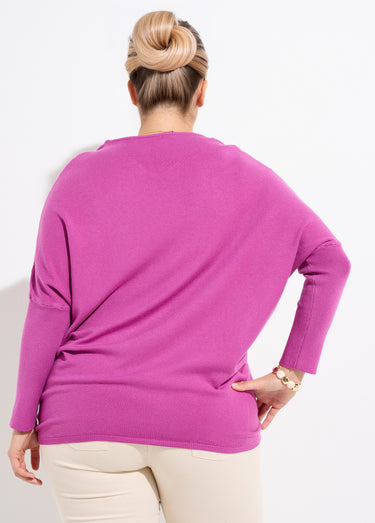 Pull maille fine jauge épaules descendues Mauve