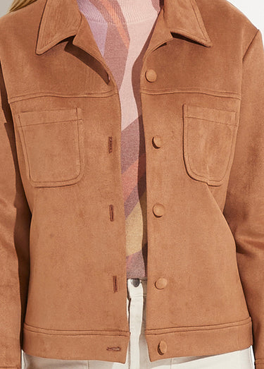 Blouson boutonné tissu suédé col cranté Camel