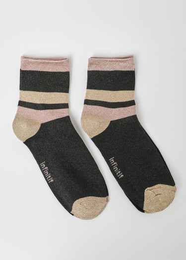 Chaussettes fil métallisé, motif lignes Noir