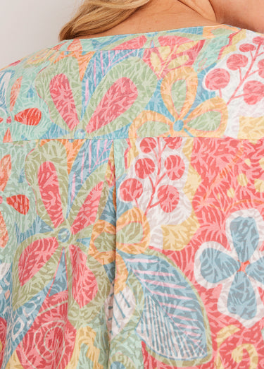 T-shirt long ample fleuri manches courtes Multicolore