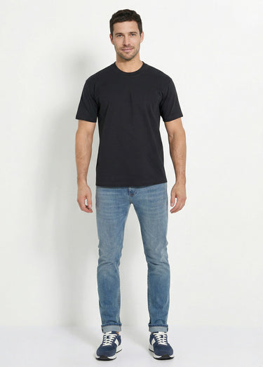 T-shirt pur coton avec col rond, Essentiel Noir