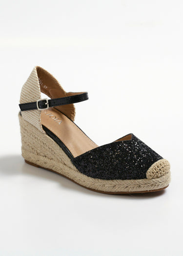 Espadrilles compensées pailletées à bride Noir