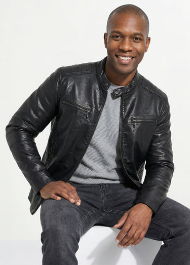Veste zippée simili cuir style motard Noir