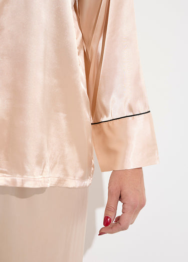 Pyjama long satin passepoil contrastant Beige
