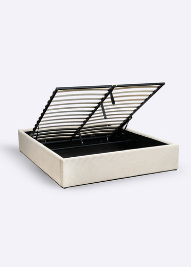 Lit coffre avec sommier, velours cotelé Beige
