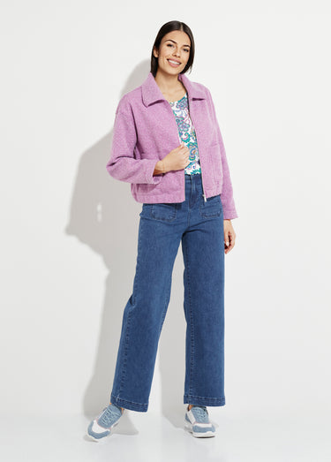 Blouson zippé tissu bouclette uni Parme