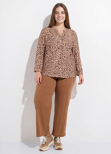 Tunique col V boutonné, taches léopard Leopard Marron