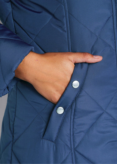 Manteau hiver long matelassé à capuche Bleu