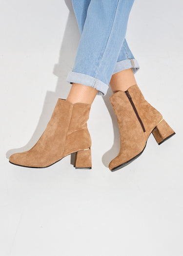 Boots zippées cuir velouté Marron