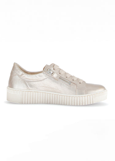 Baskets cuir avec lacets et zip, métallisé Poudré