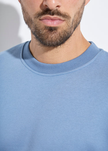 Sweat shirt col rond, détails bord cotes Bleu