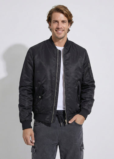 Blouson bomber satiné zip métal Noir