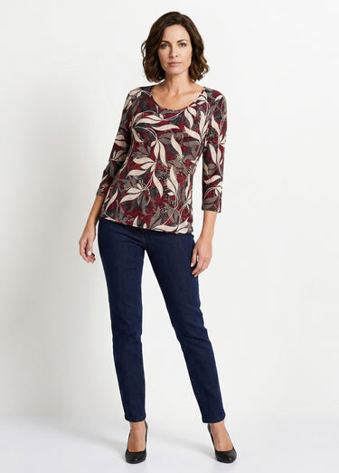 T-shirt droit manches 3/4 imprimé feuillage Imprime Capucine