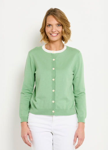 Gilet cardigan doux col rond boutonné Vert d'eau