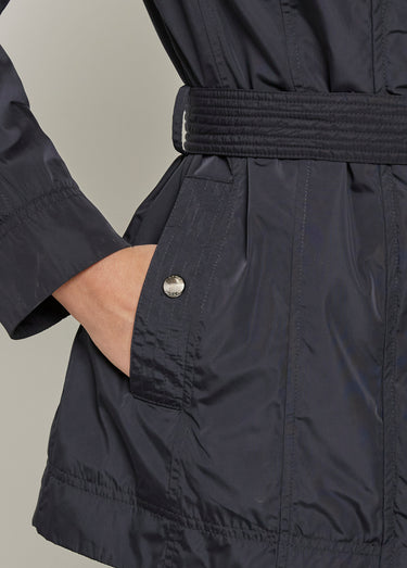 Parka déperlante ceinturée à capuche Marine