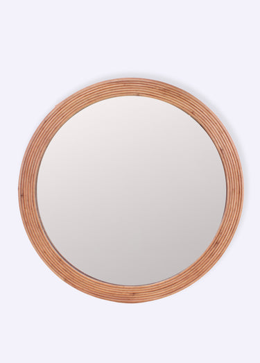 Miroir rond avec bord en rotin foncé Naturel