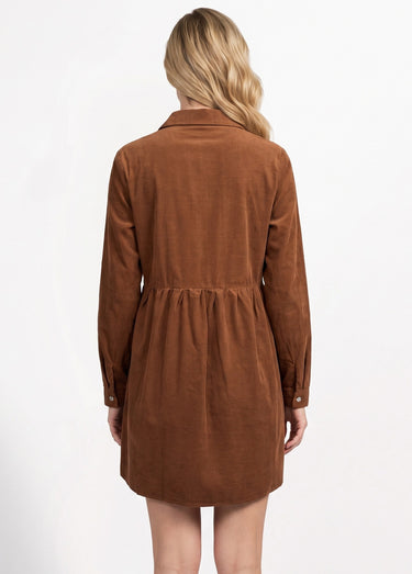 Robe chemisier en velours taille plissée Camel