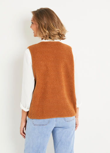 Veste sans manches tout douce en sherpa Caramel