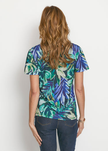 Tee-shirt cache-coeur manches papillon Bleu/Vert