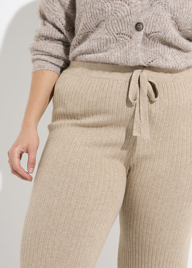 Pantalon confort en maille, coupe large Beige