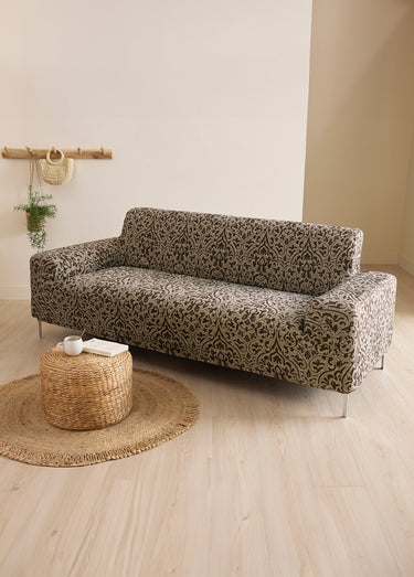 Housse extensible canapé motif jacquard Beige/Marron