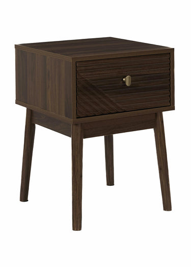 Table de chevet en bois foncé rainuré Marron