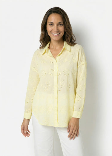 Chemisier coton avec broderie anglaise Jaune