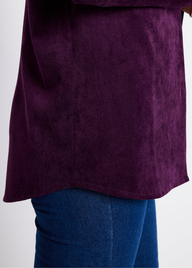 Veste surchemise velours milleraies col tailleur Prune