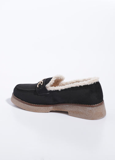 Mocassins fourrés semelle aspect crêpe Noir