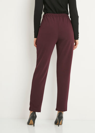 Pantalon droit taille élastiquée maille stretch Bordeaux